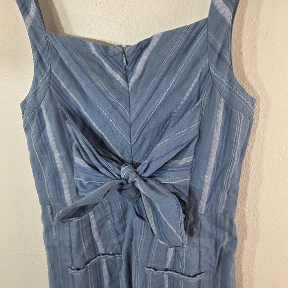 Women’s Anthropologie Blue Striped Linen Cotton Blend Boho Jumpsuit Size 12 - Picture 7 of 12
